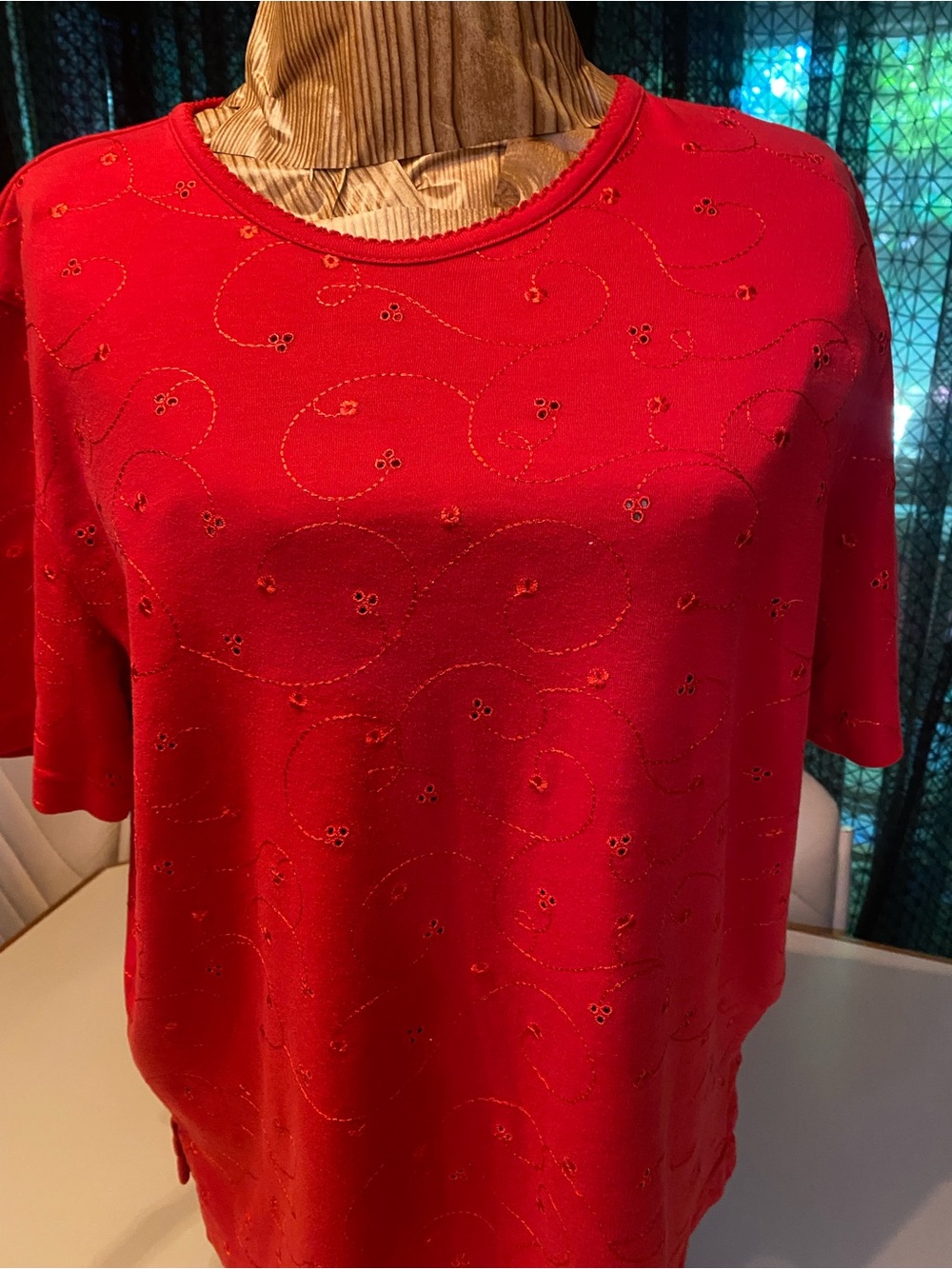 Alfred Dunner Red Short-Sleeve Beaded Knit Top